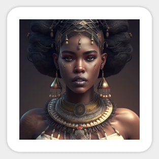 Woman wearing a necklace and earrings-Black African princess Sticker